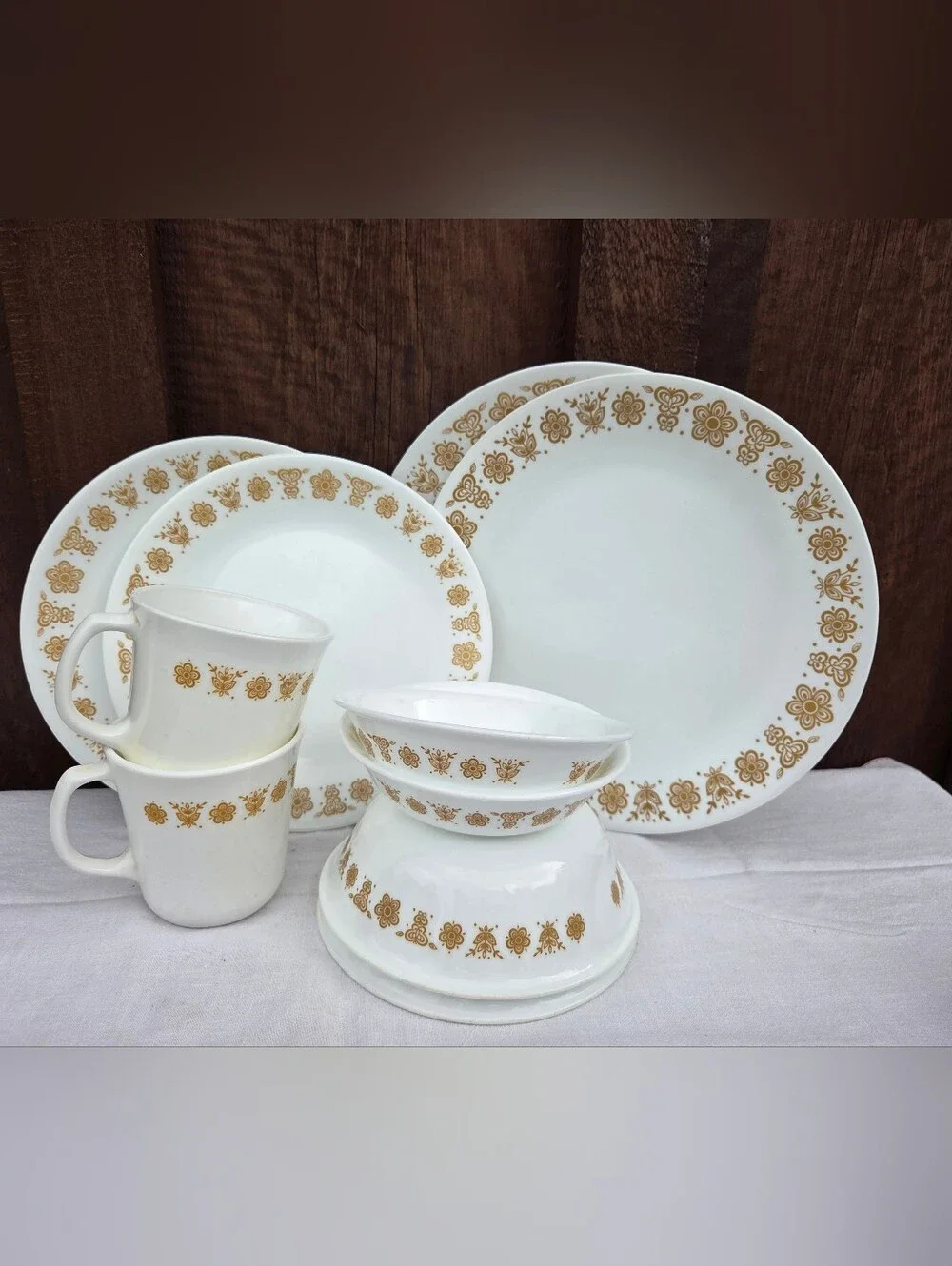 Corelle Pyrex Butterfly Gold 10 Pc Dinnerware Set Vintage